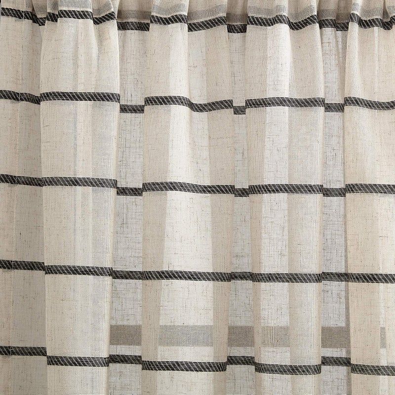 Clean Window Twill Stripe Anti-Dust Allergy/Pet Friendly Anti-Dust Sheer Cafe Curtain, 52" x 24, Black/Linen - Image 4